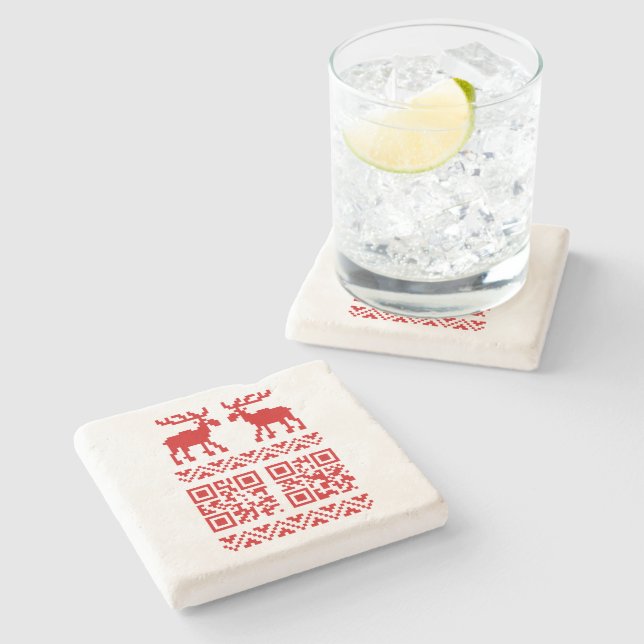 Ugly Christmas Sweater QR Code Glücklich Neues Jah Steinuntersetzer (Seitenansicht)