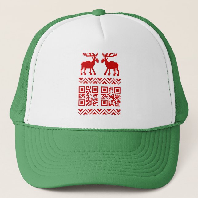 Ugly Christmas Sweater QR Code Glücklich Neues Jah Truckerkappe (Vorderseite)
