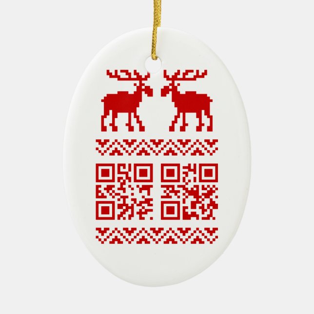 Ugly Christmas Sweater QR Code Happy New Year ! Keramikornament (Vorne)