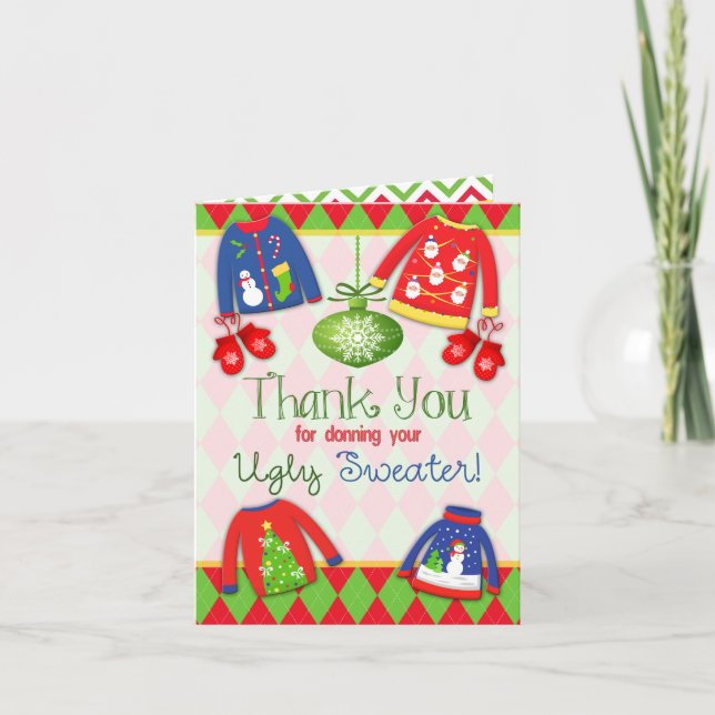 Ugly Christmas Sweater Thank You Card Dankeskarte (Vorderseite)