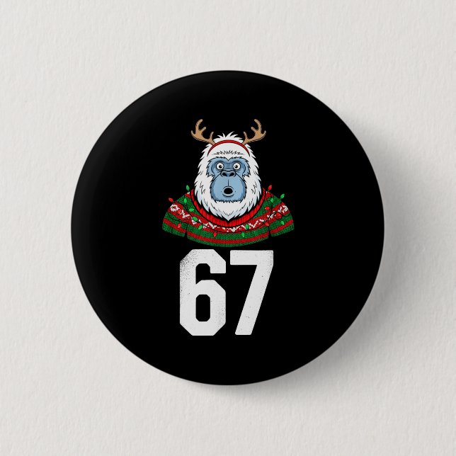 Ugly Christmas Sweater Yeti Gorilla Reindeer 67  Button (Vorderseite)