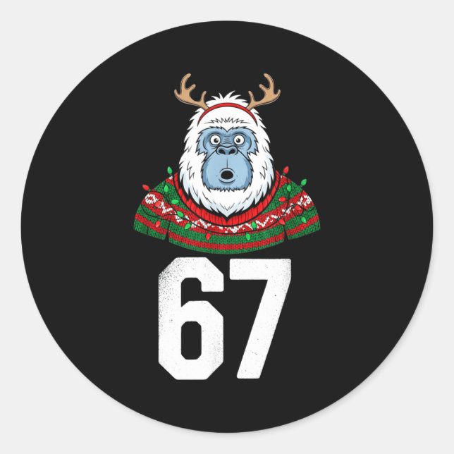 Ugly Christmas Sweater Yeti Gorilla Reindeer 67  Runder Aufkleber (Vorderseite)