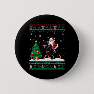 Ugly Christmas Tree Light Santa Riding Doberman Pi Button