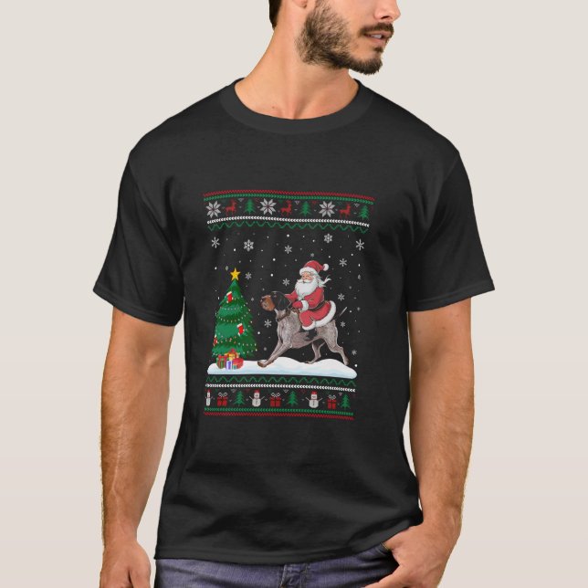 Ugly Christmas Tree Lights German Drahthaar Point T-Shirt (Vorderseite)