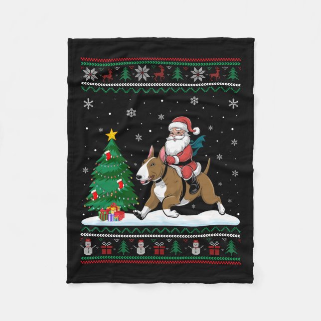 Ugly Christmas Tree Lights Santa Riding Bull Terri Fleecedecke (Vorderseite)