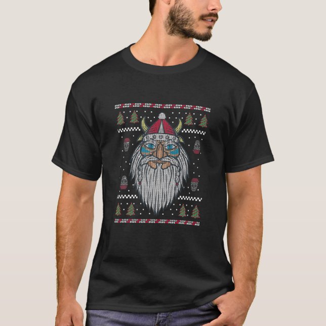 Ugly Christmas Viking Santa Christmas Norse T-Shirt (Vorderseite)