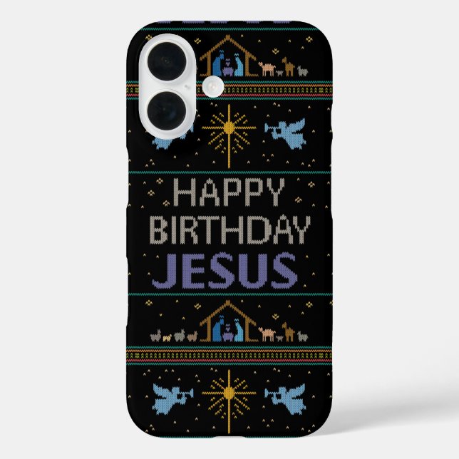 Ugly frohe Weihnachten Sweater Happy Geburtstag Je iPhone 16 Hülle (Rückseite)