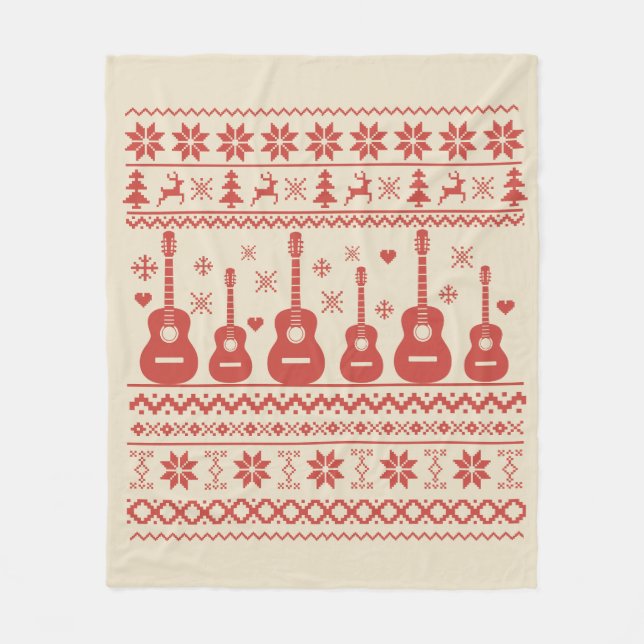 Ugly Frohe Weihnachts Pullover akustische Gitarre Fleecedecke (Vorderseite)
