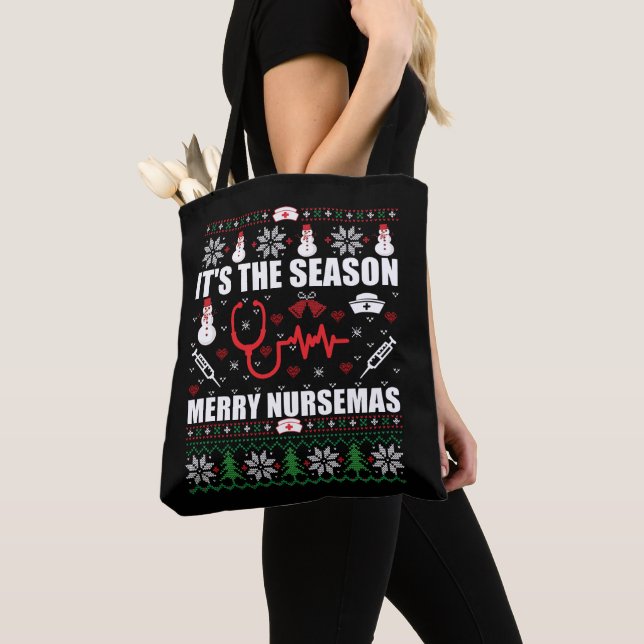 Ugly Frohe Weihnachts-Pullover Krankenschwester Tasche (Von Nahem)