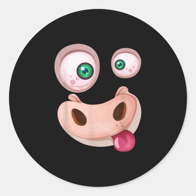 Ugly Funny Monster Kuh Gesicht Halloween Geschenk Runder Aufkleber (Vorderseite)