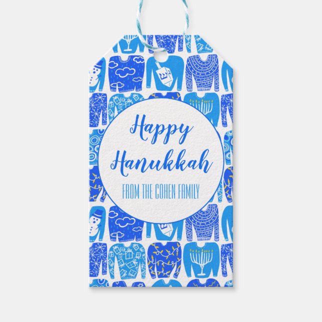 Ugly Hannukah Sweater Holiday Pattern CUSTOM Geschenkanhänger (Vorderseite)