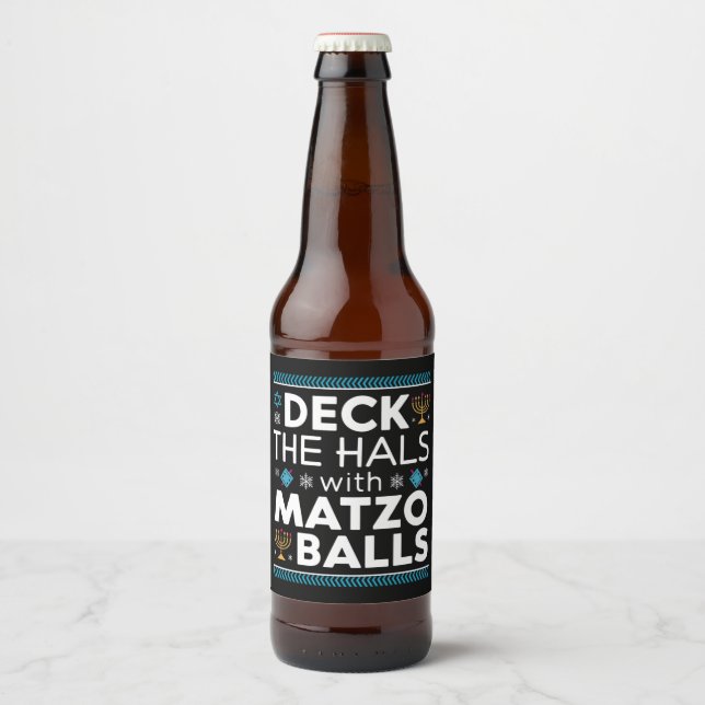 Ugly Hanukkah Deck Hall mit Matzo Ball Chanukah Bierflaschenetikett (Vorderseite)