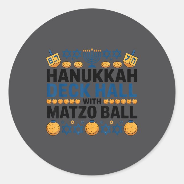 Ugly Hanukkah Deck Hall With Matzo Ball Chanukah  Runder Aufkleber (Vorderseite)