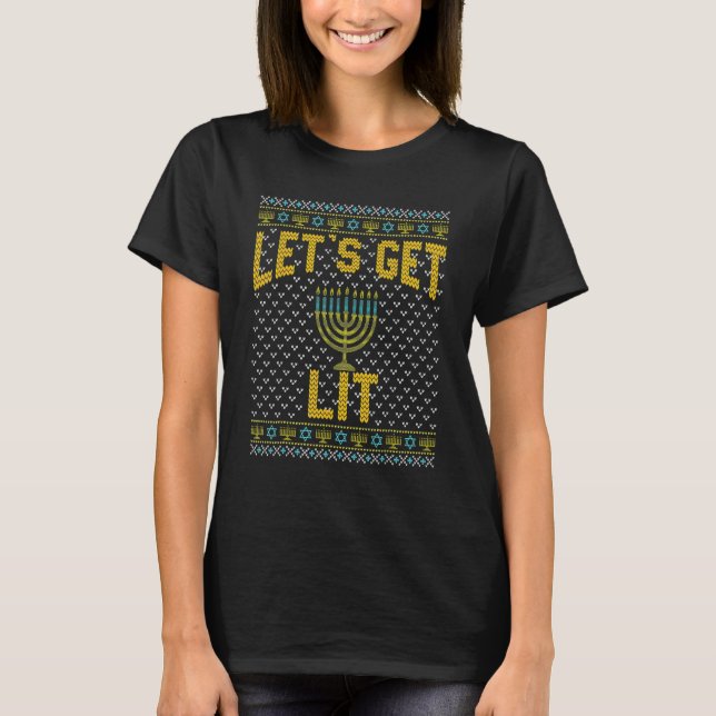 Ugly Hanukkah Let's Get Lit Drinking T-Shirt (Vorderseite)
