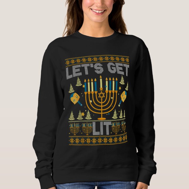 Ugly Hanukkah Sweater  Let's Get Lit Drinking Tee (Vorderseite)