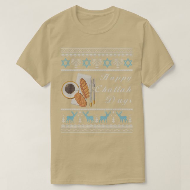 Ugly Hanukkah Sweater Menorah Happy Challah Days C T-Shirt (Design vorne)