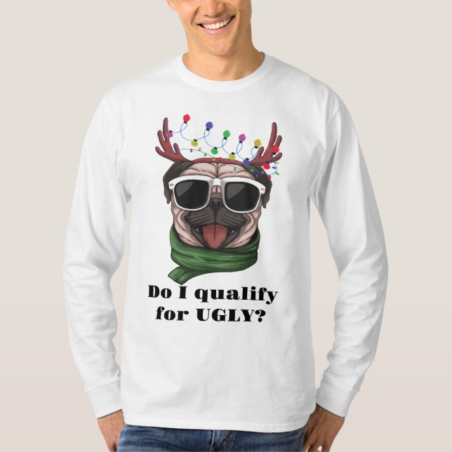 Ugly Hund Face String Lights Sonnenbrille Antlers T-Shirt (Vorderseite)