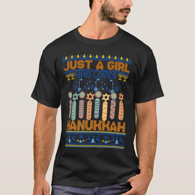 Ugly Just Girl Lieben Hanukkah jüdisch Chanukah To T-Shirt (Vorderseite)