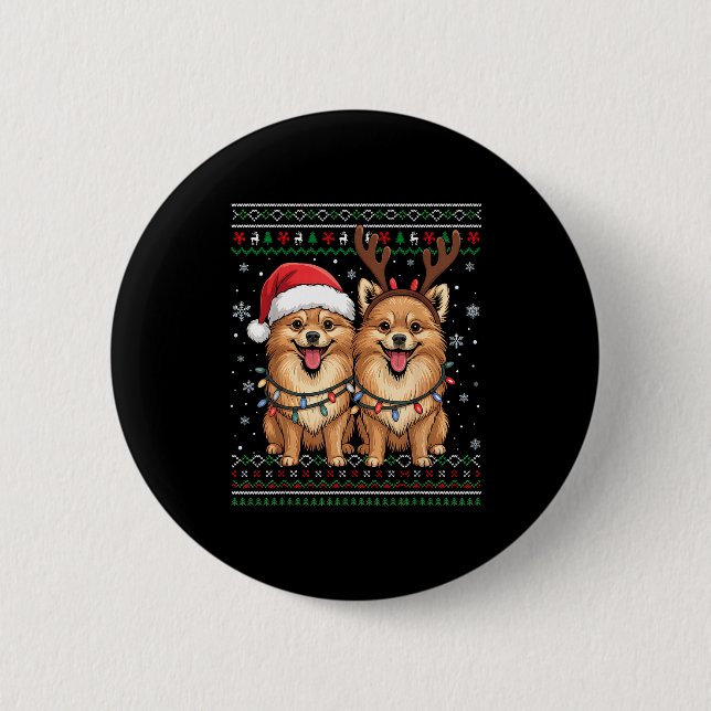 Ugly Meranian Dog Xmas Santa Matching Christmas Sw Button (Vorderseite)