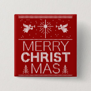 Ugly Merry CHRISTmas Sweater Religious Red White Button