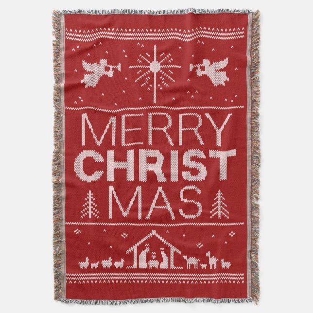 Ugly Merry CHRISTmas Sweater Religious Red White Decke (Vorderseite Vertikal)