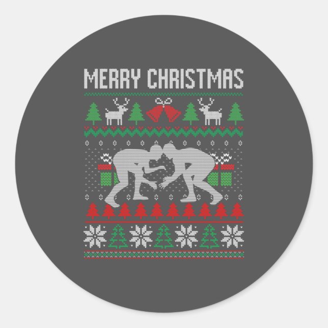 Ugly Merry Christmas Wrestling Wrestler Santa Xmas Runder Aufkleber (Vorderseite)