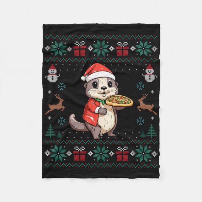 Ugly Otter Lover Santa Hat Xmas Light Otter Christ Fleecedecke (Vorderseite)