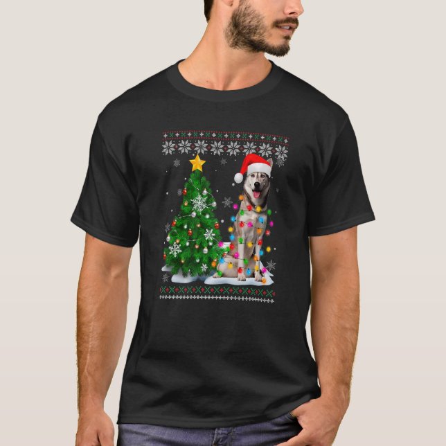 Ugly Siberian Husky Dog Weihnachtsmannmütze Weihna T-Shirt (Vorderseite)