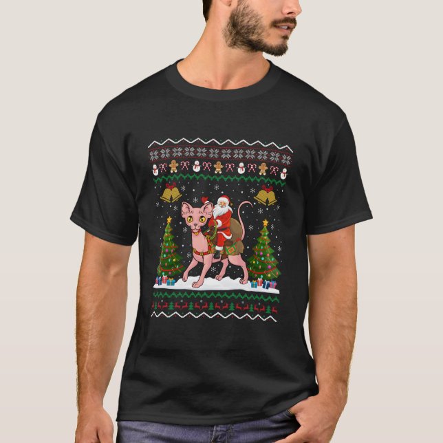 Ugly Sphynx Cat Santa Riding Sphynx Cat T-Shirt (Vorderseite)