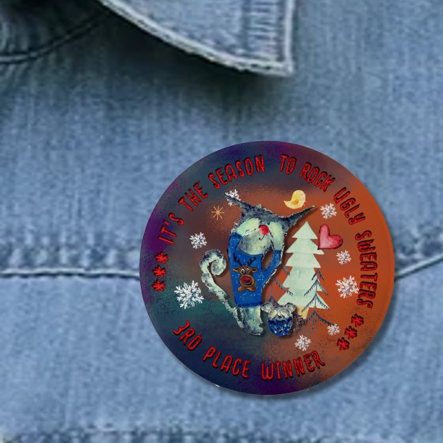 Ugly Sweater 3 Gewinner Cat & Mouse Button (Ugly Sweater 3rd Winner Cat & Mouse Button on shirt)