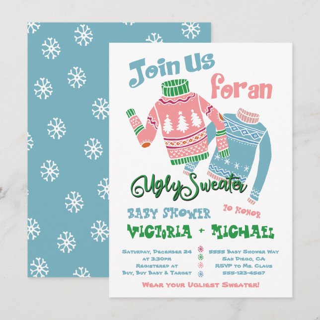 Ugly Sweater Baby Shower Einladung (Vorne/Hinten)