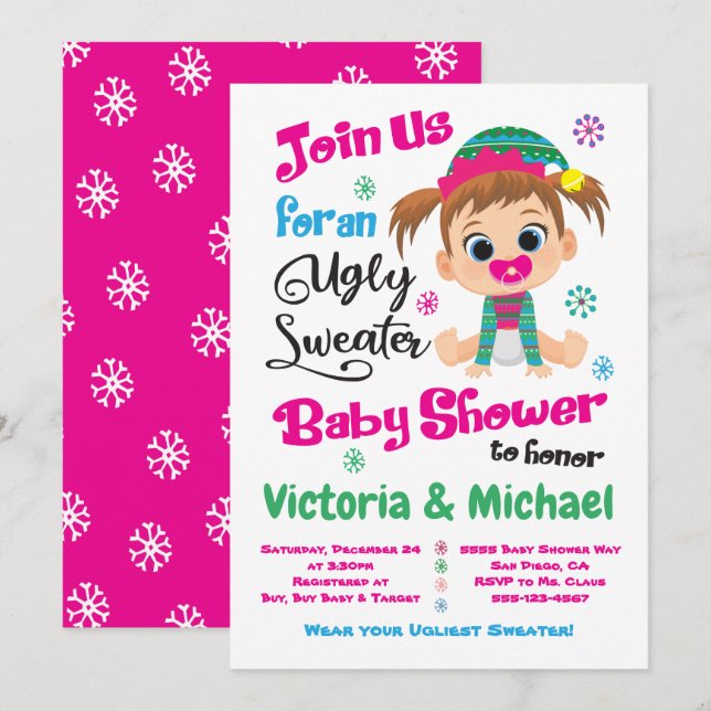 Ugly Sweater Baby Shower Einladung (Vorne/Hinten)