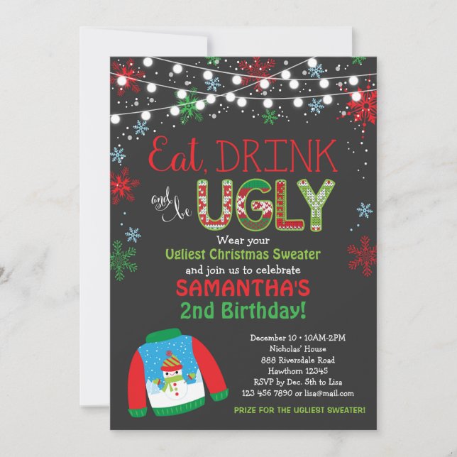 Ugly Sweater Birthday Einladung / Weihnachts-Party (Vorderseite)