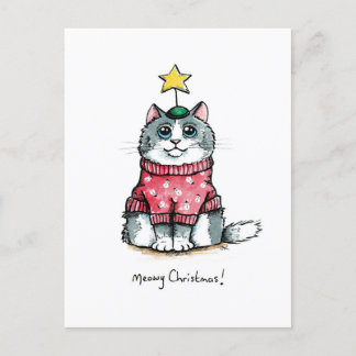 Ugly Sweater Cat - Heilige Weihnachten Postkarte
