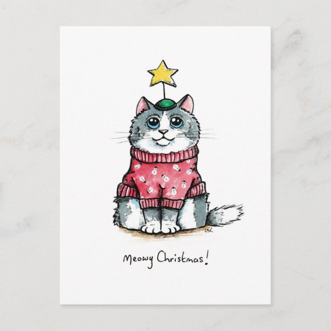 Ugly Sweater Cat - Heilige Weihnachten Postkarte (Vorderseite)