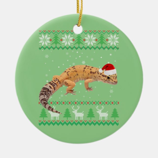Ugly Sweater Christmas Animals Santa Leopard Gecko Keramik Ornament (Vorne)