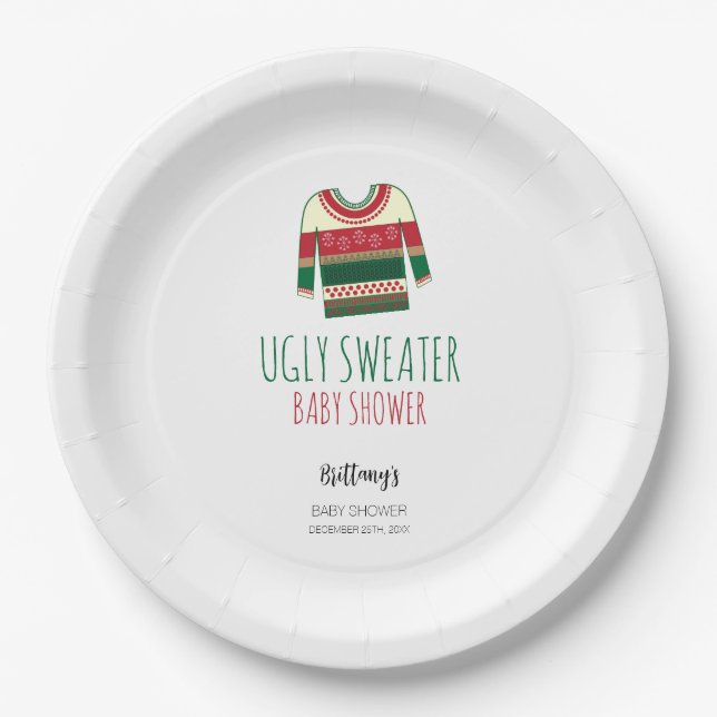 Ugly Sweater Christmas Baby Dusche Pappteller (Vorderseite)