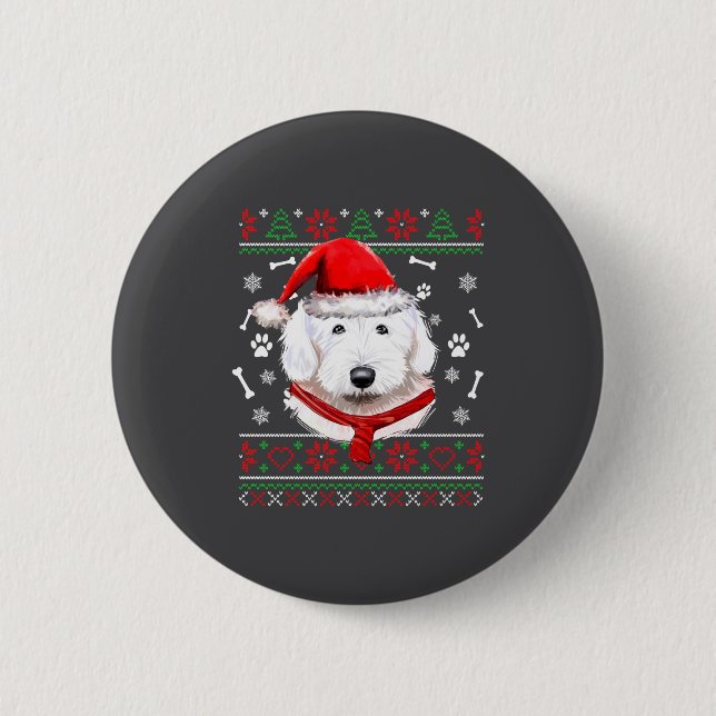 Ugly Sweater Christmas Bobtail Dog Santa Hat Pajam Button (Vorderseite)
