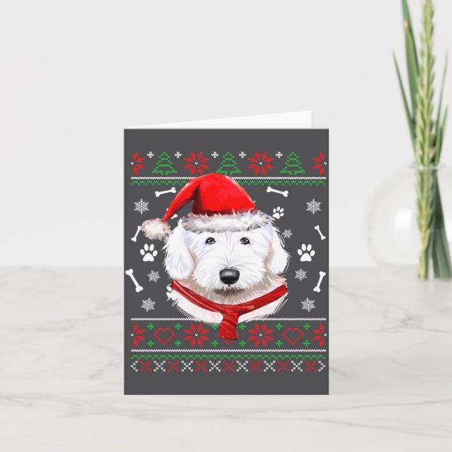 Ugly Sweater Christmas Bobtail Dog Santa Hat Pajam Karte (Vorderseite)