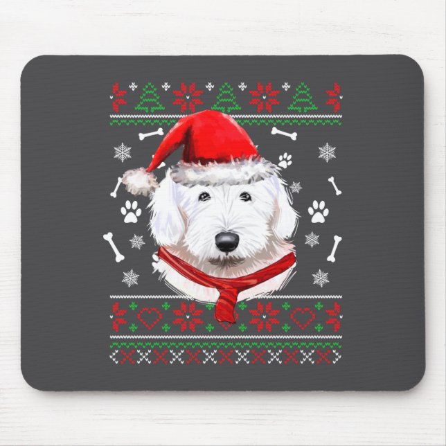 Ugly Sweater Christmas Bobtail Dog Santa Hat Pajam Mousepad (Vorne)