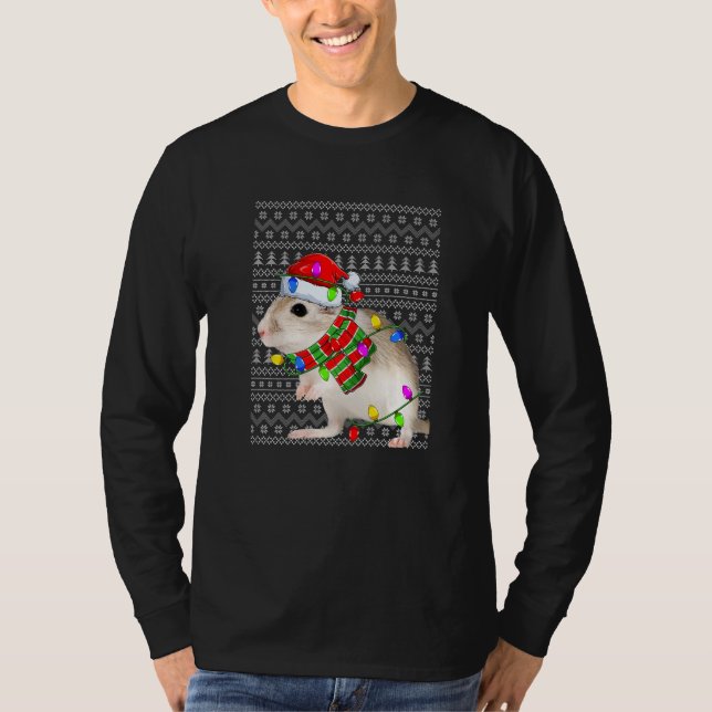 Ugly Sweater Christmas Gerbil  Santa Hat Animals T-Shirt (Vorderseite)