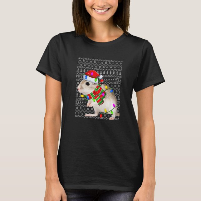 Ugly Sweater Christmas Gerbil  Santa Hat Animals T-Shirt (Vorderseite)