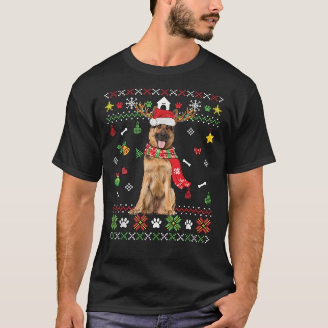 Ugly Sweater Christmas German Shepherd Dog Puppy X T-Shirt (Vorderseite)