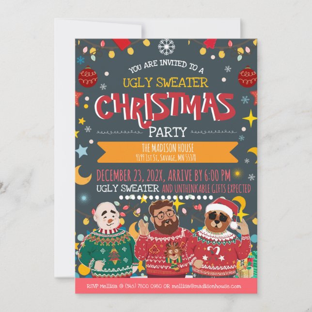 Ugly Sweater Christmas Holiday Party Fun Contest  Einladung (Vorderseite)