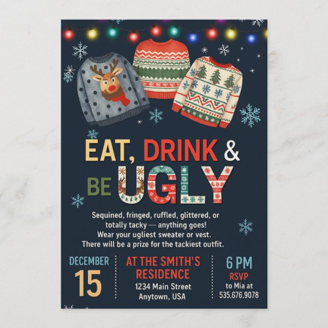 Ugly Sweater Christmas/Holiday Party Invitation  Einladung (Vorderseite)
