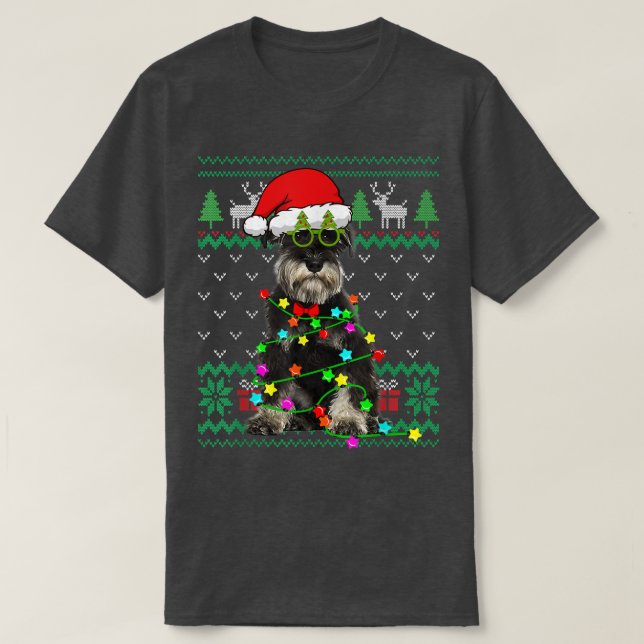 Ugly Sweater Christmas Lights Schnauzer Dog Puppy  T-Shirt (Design vorne)