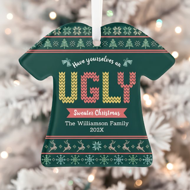 Ugly Sweater Christmas Nordic Hunter Green Strick Ornament (Von Creator hochgeladen)