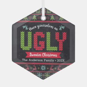 Ugly Sweater Christmas Nordic Strick Fun Chalkboar Ornament Aus Glas
