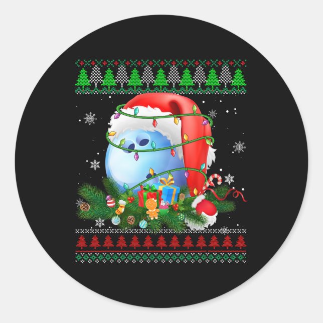 Ugly Sweater Christmas Pajama Bowling Xmas Lights Runder Aufkleber (Vorderseite)