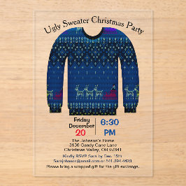 Ugly Sweater Christmas Party, Blau mit Hirsch Acryleinladungen